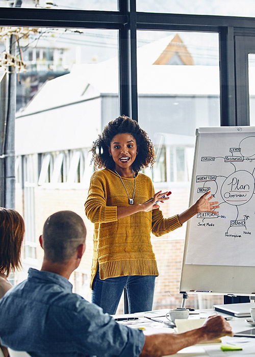 woman presenting a plan to coworkers