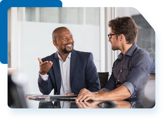 Two colleagues having a business discussion